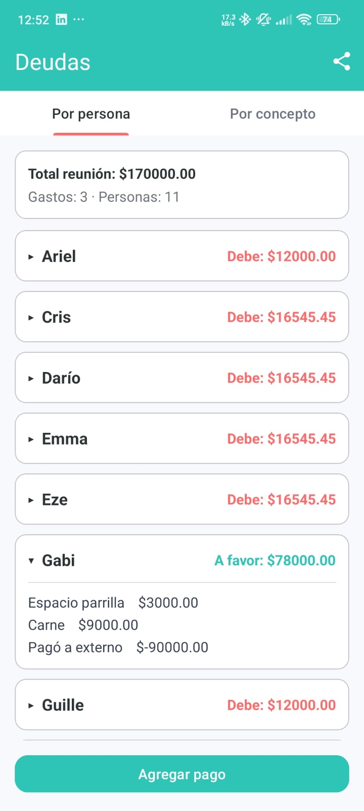 Agregar pago o gasto